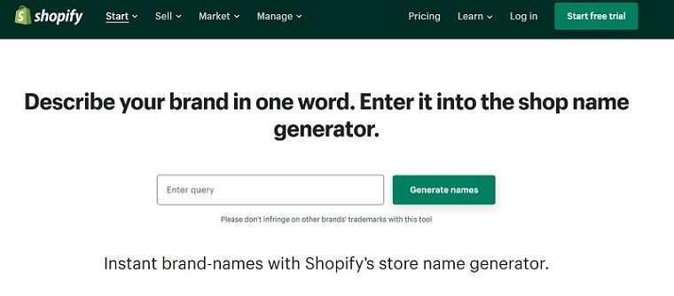 Instant brand-names with Shopify's store name generator