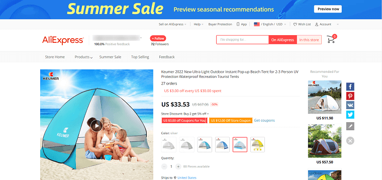 Outdoor Instant Pop-up Beach Tent - DSers